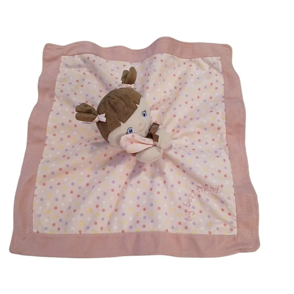 GARANIMALS My Best Friend Security Blanket Lovey Plush Pink Brown Dots Pigtails